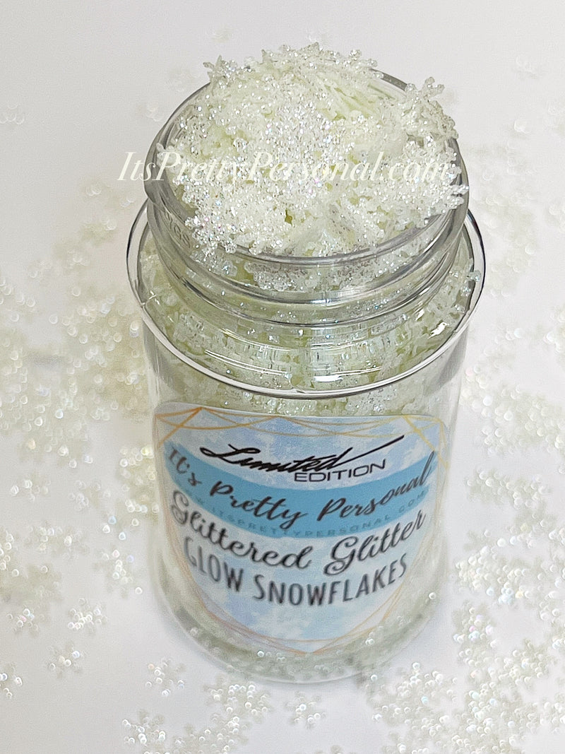 “GLOW Snowflakes” - Glittered Glitter Collection 6mm size GLOW IN THE DARK
