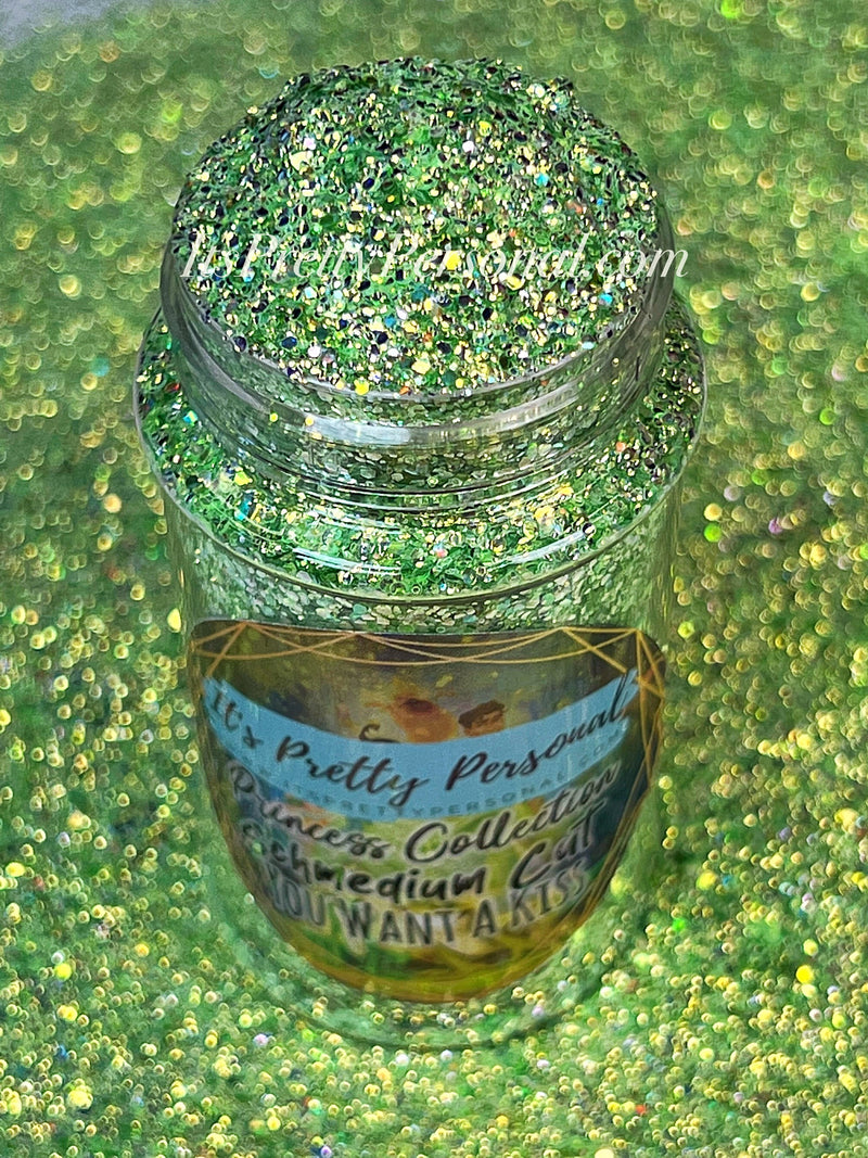 “SCHmedium Cut You Want A Kiss?"- Princess Glitter Collection Green