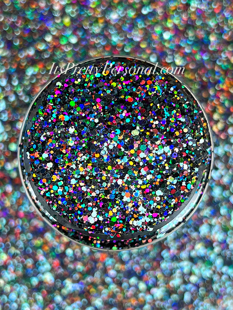 SCHMedium Cut- "Bear Arms" -Holographic Gunmetal Glitter