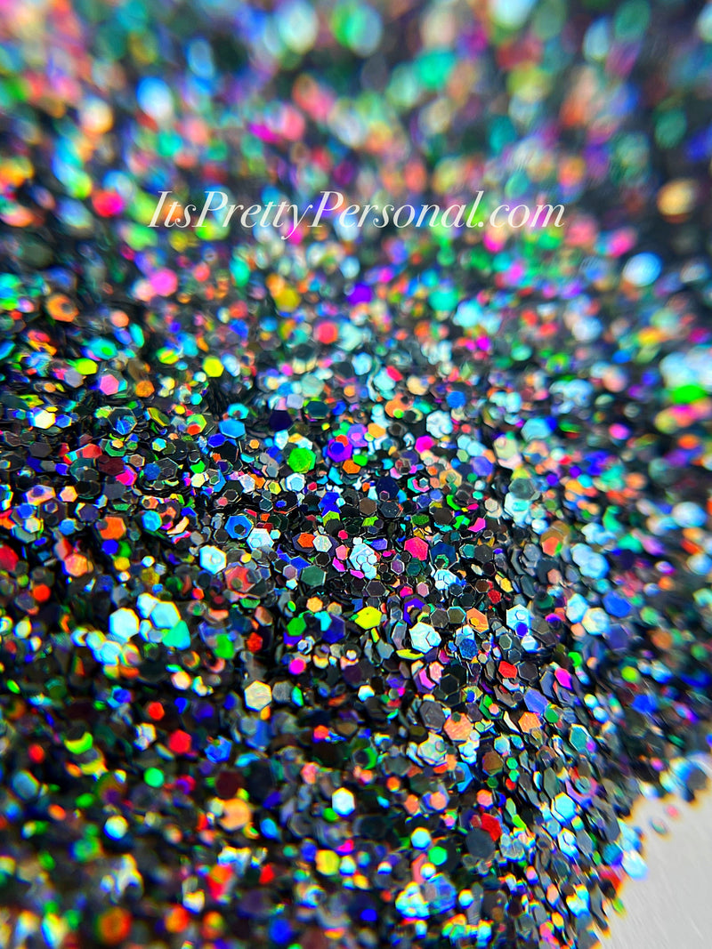 SCHMedium Cut- "Bear Arms" -Holographic Gunmetal Glitter